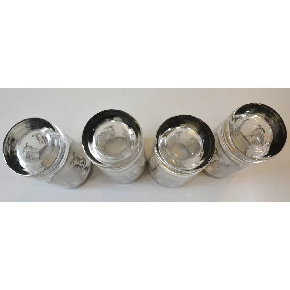 Vintage Kimiko Highball Glasses Set of 4 Gold Greek Key 1960s MCM Barware